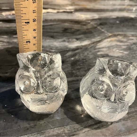 PAIR Mid Century Modern Glass Owl Candlesticks Taper Candle Holders 3” - Picture 9 of 10